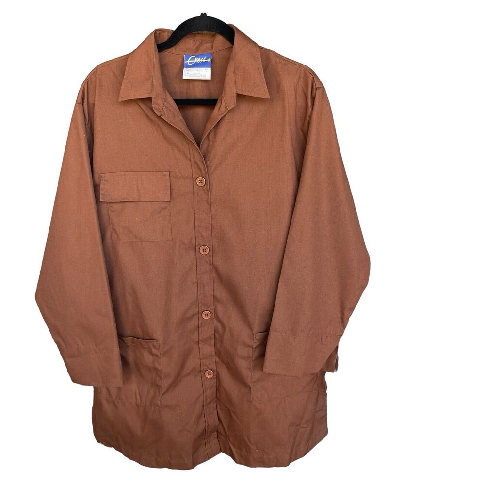 Vintage Crest‎ Tunic Top Womens Large Brown Button Up Slit Minimalist Oversized